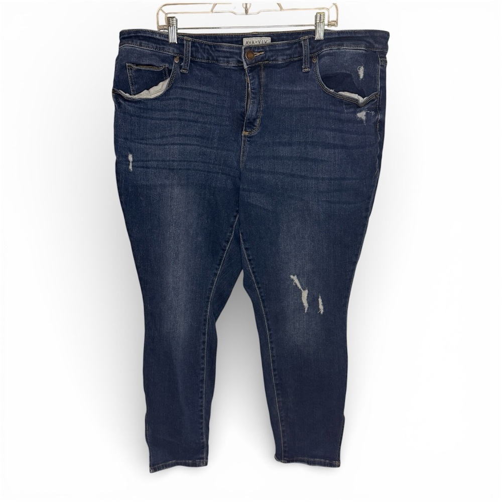 Ava & Viv Women's Dark Blue Distressed Cropped Skinny Jeans Plus Size 20W